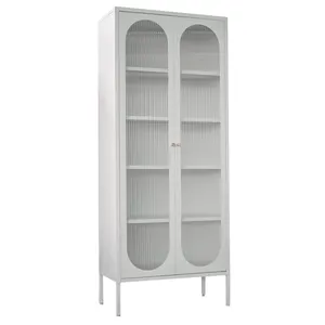 White Luxury Iron Glass Dining Side Cabinet Living Room Wine Cabinet Minimalist Kitchen Cupboard Storage Cabinet