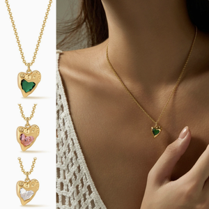 Collar de <span class=keywords><strong>Corazón</strong></span> Vintage con Circonitas N60T, Chapado en Oro de 18K, Latón PVD, Resistente al Agua, No se Desvanece, Hipoalergénico, Estilo Europeo - Product Image 2