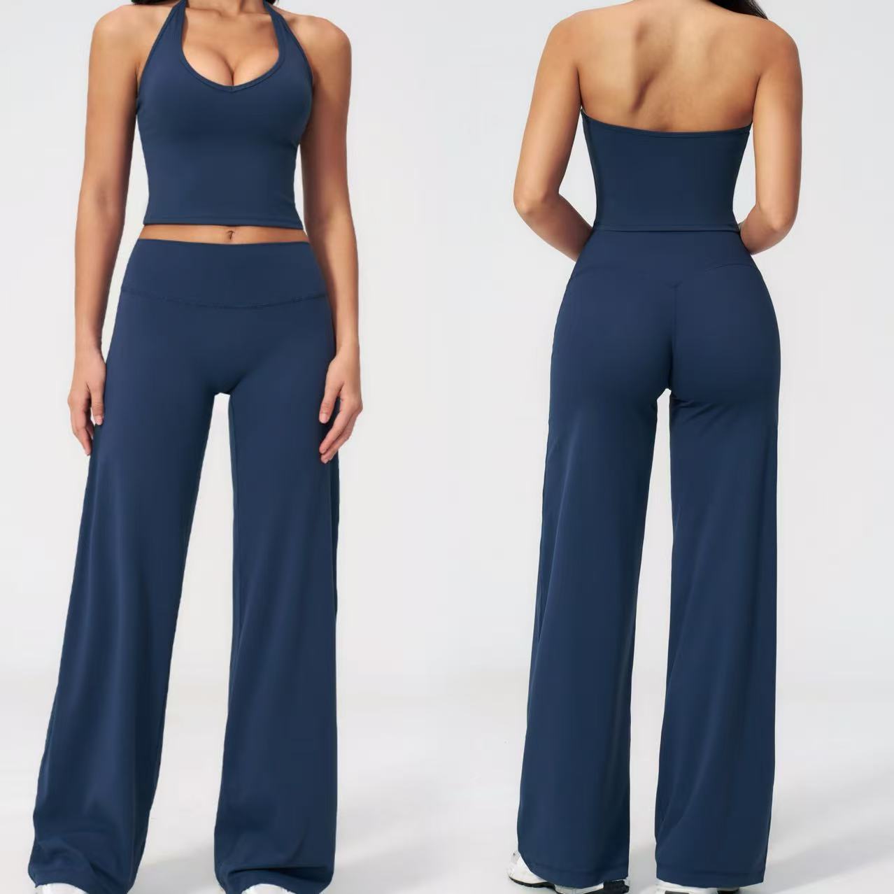 Newest V Neck Tank Top Yoga Set 2 Piece Workout Gym Wear for Women Causal Loose Pants Fitness Yoga Suit