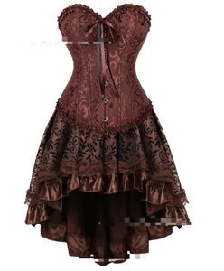 Corset gothique pour femmes, Costume de Pirate, robe Bustier, <span class=keywords><strong>Lingerie</strong></span> en cuir PU, dentelle florale, asymétrique, 2 pièces - Product Image 5