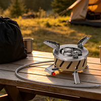 Réchaud à gaz portable 3 brûleurs haute performance 5800W, pliable, coupe-vent, pour barbecue en extérieur, avec logo personnalisé OEM