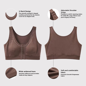 Soutiens-gorge de mastectomie à fermeture avant à 3 ou 4 rangées de crochets, soutien-gorge de compression sans armatures avec bretelles réglables, soutiens-gorge <span class=keywords><strong>post</strong></span>-chirurgie pour femmes - Product Image 5