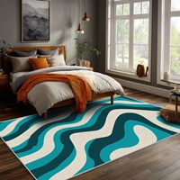 Maßgefertigter Großer Blauer Kunstkaschmir-Teppich Maschinengefertigt Waschbar Wohnzimmer Mid-Century Retro Gemustert Innenbereich Teppich Weich Rutschfest