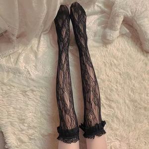 Women's Mid Calf Socks White Lace Trim Over The Knee Thin High Top Summer Jk Style Breathable Anti Slip Cotton - Product Image 4