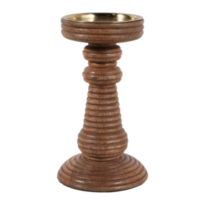 Portacandele a Colonna in Legno di Mango Scanalato, Candelabro Decorativo per Centrotavola, Ingresso e Tavolino da Caffè - Product Image 1