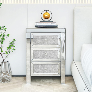 Thời Trang Hiện Đại Nhân Đôi Đêm Đứng Đồ Nội Thất Phòng Ngủ Pha Lê Kim Cương Bàn Cạnh Giường Ngủ Với 3 Ngăn Kéo - Product Image 2