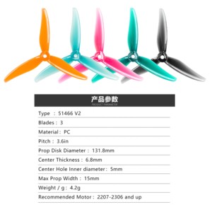 ใบพัดโดรน GEMFAN ประสิทธิภาพสูง ขนาด 5 นิ้ว รุ่น 51466 MCK ReV2 PC แบบ 3 ใบพัด สำหรับโดรนแข่ง FPV แพ็ค 4 ชิ้น - Product Image 2