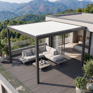 Pérgola motorizada con techo a dos aguas <span class=keywords><strong>de</strong></span> 10 x 14 pies (4x3 m) para exteriores, con estructura <span class=keywords><strong>de</strong></span> lamas y puerta <span class=keywords><strong>de</strong></span> vidrio impermeable. - Product Image 6