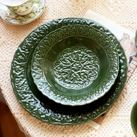 Assiettes en porcelaine classiques françaises rétro vert foncé, vaisselle en céramique, tasse à café, théière, vaisselle de luxe créative