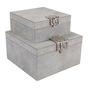 Scatole Decorative in Ecopelle con Coperchio per Gioielli e Oggetti Preziosi, Elegante Set di Due in Grigio per Arredamento Casa - Product Image 2