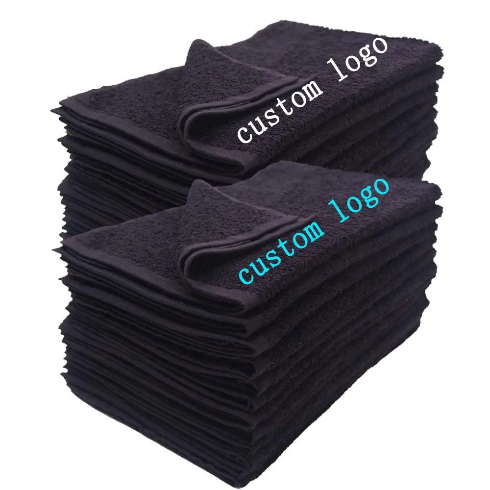 Toalla personalizada al por mayor logotipo personalizado toalla negra de secado rápido 100% algodón