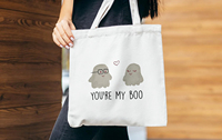 Esthétique Fun Custom Cotton Tote Bag 'You're My Boo' Canvas Handbag Pearl Embroidery Chain Decor Reusable Grocery Shopping Bag