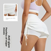 Celana Pendek Olahraga Wanita High Waist Elastis Berkerut Polos Anti Tembus Pandang Breathable Dua Bagian untuk Yoga Lari Bahan Polyester Musim Semi