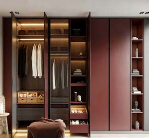 Armoire moderne BALOM sur mesure pour toute la maison |   Porte en bois massif de couleur bordeaux + verre |   Armoire de chambre à coucher haute capacité - Product Image 2