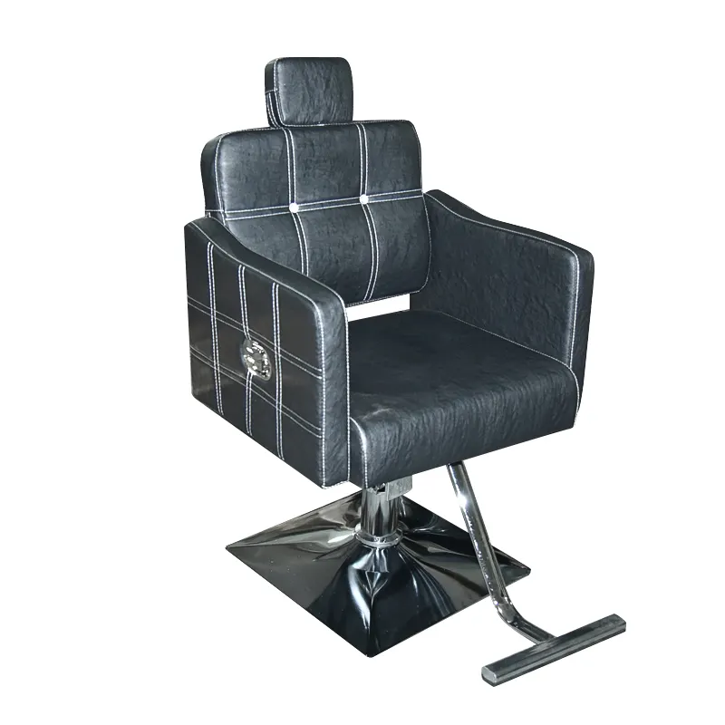 Zwart Pu Leer Metalen Kappersstoel Hoge Rugleuning Verstelbare Spa Salon Kappersstoel Voor Mannen Haar Stijlvol