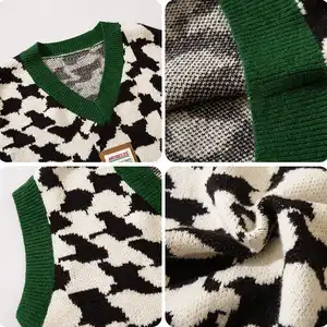 Nanteng Custom Popular Design Print Knitted Cotton Sleeveless School Knit Daisy Rib Wool Men All Over Sweater Vest