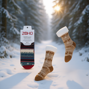 Chaussettes Zoho Fuzzy pour femmes, longueur mi-mollet, chaudes et thermiques, tricotées, imprimé animal, 100% acrylique, chaussettes épaisses - Product Image 2