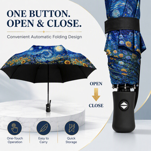 Parapluie pliant automatique vintage chinois en nylon, coupe-vent, imperméable, double toit, compact, idéal pour les voyages, cadeau - Product Image 1