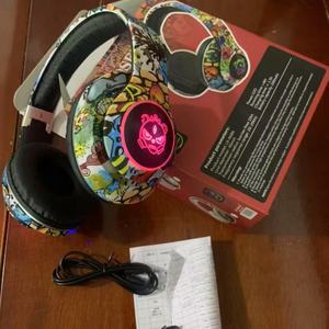 LX-8686 Graffiti sans fil BT casque <span class=keywords><strong>Gamer</strong></span> avec micro pour Iphone enfants <span class=keywords><strong>PC</strong></span> jeu BT 5.1 prise en charge des écouteurs carte TF casque pliable - Product Image 3