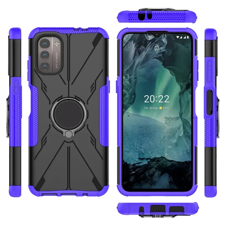 For Nokia G21 4G C30 C10 C20 Finger Ring Kickstand Armor TPU PC Case Shockproof Hybrid Mobile Phone Cover
