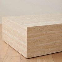 Table basse rectangulaire moderne en travertin, base en marbre beige, mobilier de salle à manger, utilisation hospitalière