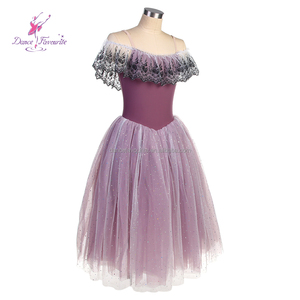 23170 Longue Robe de Ballet Romantique Couleur Mauve Poudré avec Dentelle Noire au Col, <span class=keywords><strong>Tutu</strong></span> Rond pour Spectacles de Danse - Product Image 4
