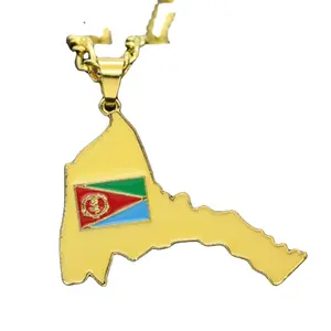 2022批发定制厄立特里亚国旗金色时尚非洲国家地图项链