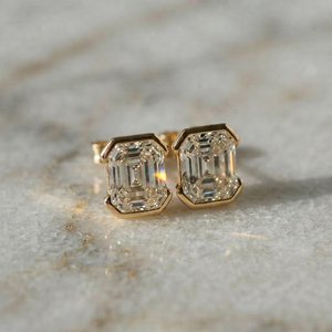 ต่างหูเพชรทรง Asscher แบบคลาสสิกสำหรับผู้หญิง ทองคำชมพู 18K ได้รับการรับรองจาก IGI เพชรเพาะเลี้ยงในห้องปฏิบัติการ ตัวเรือนแบบ Half Bezel Setting สไตล์มินิมอล - Product Image 1
