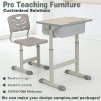 Ensemble de bureau et chaise d'école réglables modernes avec grande boîte à livres, table d'étude en bois, mobilier de classe ergonomique gris clair