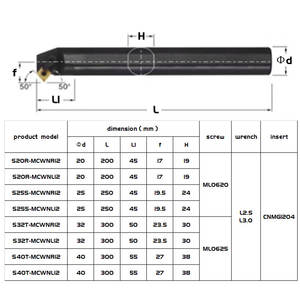 50-Grad-<span class=keywords><strong>M</strong></span>-Typ-Innenloch-Drehwerkzeug S20R/S25S/S32T-MCWNR/L12 für CNMG 1204 Wendeschneidplatten - Product Image 2