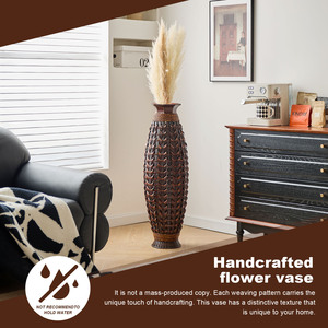 Jarrón de bambú natural tejido a mano de 38.97 pulgadas de alto, jarrón decorativo bohemio para sala de estar, entrada, jarrón tejido rústico estilo granja - Product Image 4
