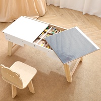 Table d'activités en bois pour enfants avec plateau pour blocs de construction et compartiments de rangement, table de jeu multifonctionnelle pour tout-petits