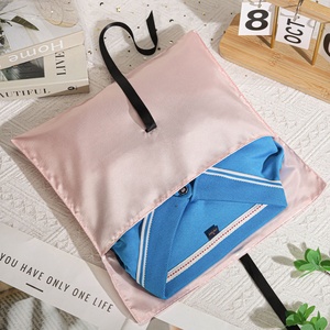 Custom Logo Printed <strong>Satin</strong> Packaging Bag With Ribbon Pink Silk <strong>Pouch</strong> Envelope Hair Bundle Wig Underwear Storage <strong>Satin</strong> Dust Bag - Product Image 3