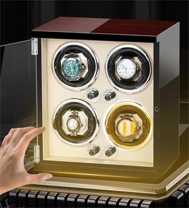 Boîte de remontage automatique de montre en bois massif de chêne rotatif de luxe Boîte de rangement d'affichage de remontoir de montre à doublure en PU avec lumière LED - Product Image 6