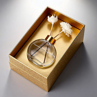Flacon diffuseur en verre rond plat de luxe vide personnalisé de 50 ml, 100 ml, 150 ml, avec bâtonnets noirs et bouchon à vis