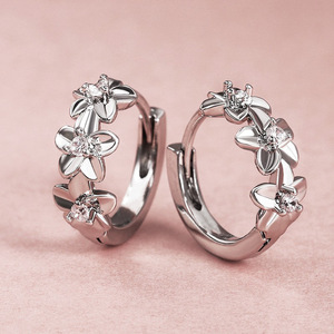 Orecchini a polsino da donna con micro pavé di zirconi a forma di fiore, gioielli alla moda - Product Image 2