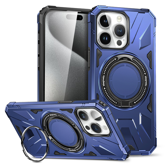 Saiboro Newest Kickstand Metal Ring Phone Case for iPhone 13 14 15 16 17Pro Strong Adsorption Cell Phone Cover