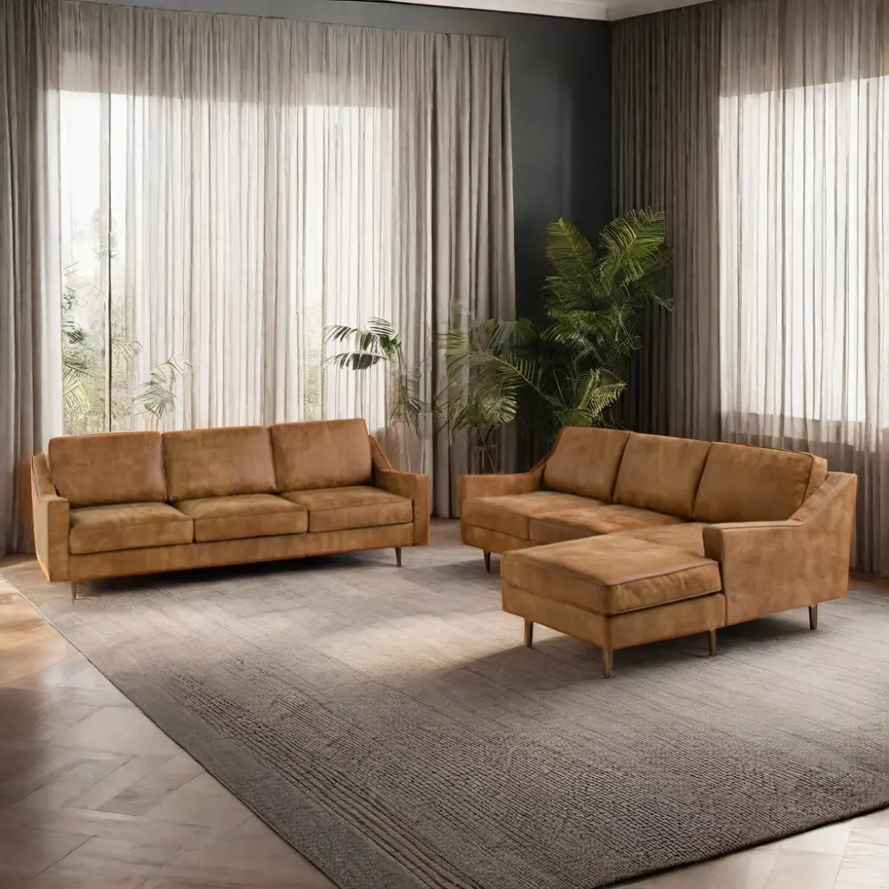 उच्च गुणवत्ता रेट्रो संयोजन एल-आकार का कपड़ा सेट लिविंग रूम फर्नीचर आरामदायक सोफा सेट