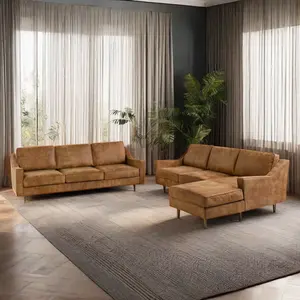 High Quality Retro Combination L-Shaped Fabric Set Living Room Furniture Comfortable Sofa Set