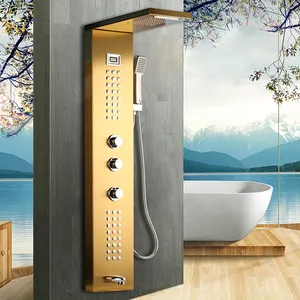 杰尼黄金浴室搅拌机淋浴面板数字屏幕按摩器壁挂式套件