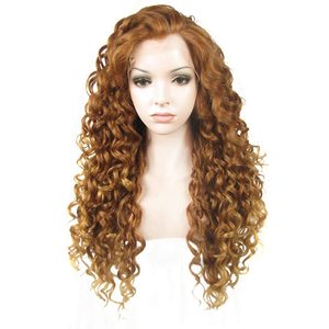 Peluca frontal Ebingoo marrón oscuro para mujer, rubia miel, corta, rizada, sintética, color caramelo, moderna, pequeña - Product Image 1