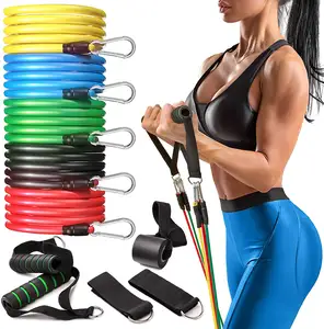 11 pcs Set for Fitness Include Elastic Workout Bands, Door Ancor, Ankle Straps, Carrying Bag & Cushioned Foam Handles