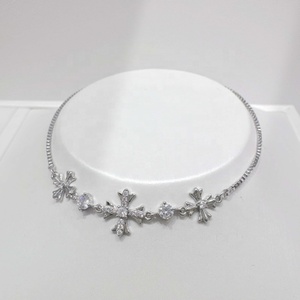 custom plata 925 Silver gold plated friendship bracelet fashion jewelry zircon hip hop vintage cross <b>charm</b> bracelets for girls - Product Image 2