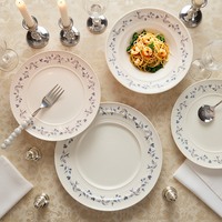 Ensemble de bols et d'assiettes en céramique à motif de plantes bleues, durable, réutilisable, durable, compatible avec le micro-ondes, design minimaliste moderne