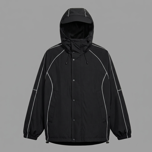Veste coupe-vent à capuche noire pour homme, résistante à l'eau, légère, fabrication OEM personnalisée, vente en gros - Product Image 1