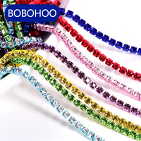 BOBOHOO Chaîne de strass en verre à coudre, 10 yards/rouleau, strass à coupe fermée, rouleau de chaînes de strass pour chaussures, sacs, pinces à cheveux, vêtements