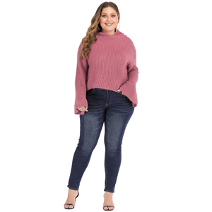 <span class=keywords><strong>Pull</strong></span> en tricot à <span class=keywords><strong>manches</strong></span> <span class=keywords><strong>évasées</strong></span> et à capuche pour femmes grandes tailles, pour femmes rondes - Product Image 2