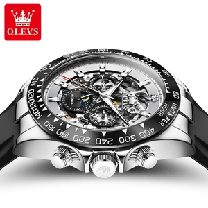 Montre mécanique automatique pour homme, livraison directe, boîtier en acier inoxydable Hangzhou, bracelet en silicone, phase de lune ajourée, étanche - Product Image 5