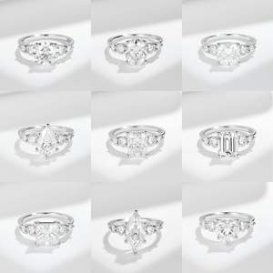 Juego de anillos de moissanita VVS de 3 quilates, Plata de Ley 925, joyería de moissanita elegante y lujosa, anillo de moissanita Marquesa - Product Image 3
