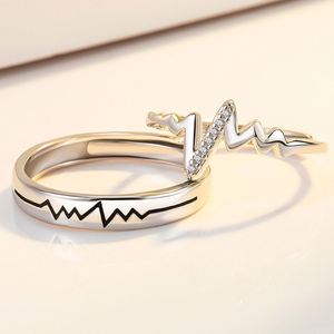 Silver Plated Romantic Ecg Heart Shape <b>Couple</b> <b>Ring</b> Open <b>Couple</b> <b>Ring</b> for Women Men Wedding Engagement Wedding Jewelry - Product Image 5